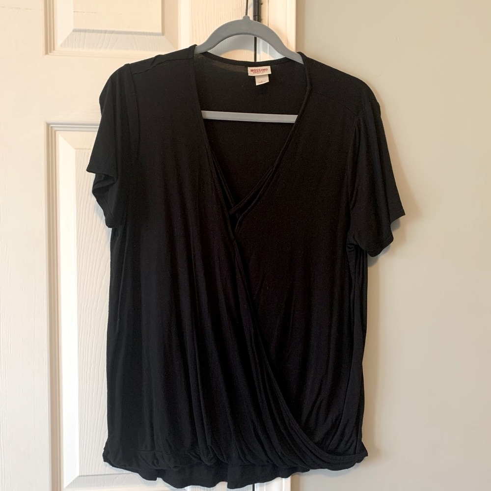 Mossimo black tee, criss cross detail in front.